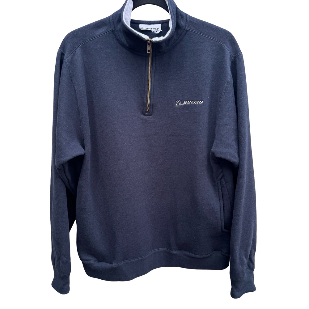 Boeing Vintage Aviation Quarter Zip Pullover Sweatshirt Embroidered Logo Mens L